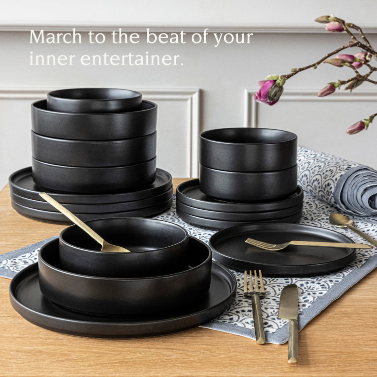 Black Ceramic 16-Piece Semi-Matte Dinnerware Set