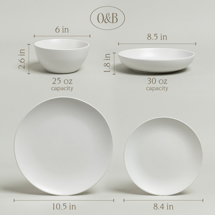 White Ceramic 16-Piece Semi-Matte Dinnerware Set, Service for 4