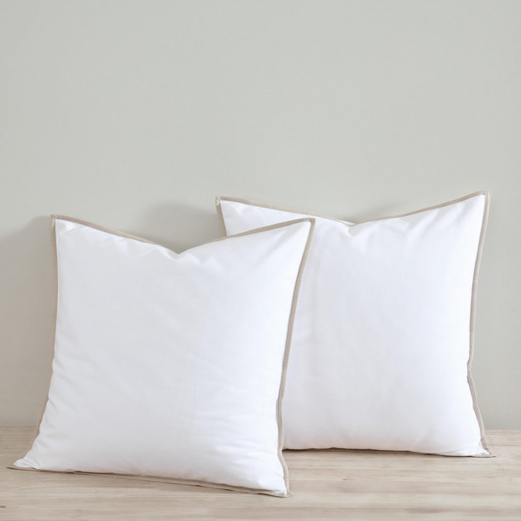 White Cotton Euro Shams with Beige Trim, 26" x 26", Set of 2