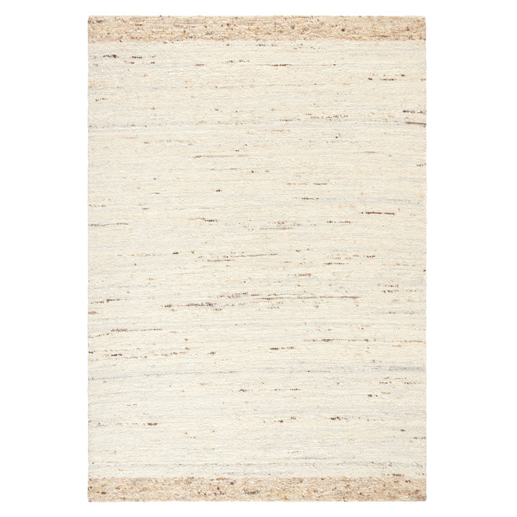 Ivory Beige Handcrafted Wool Rectangular Area Rug 5' x 7'
