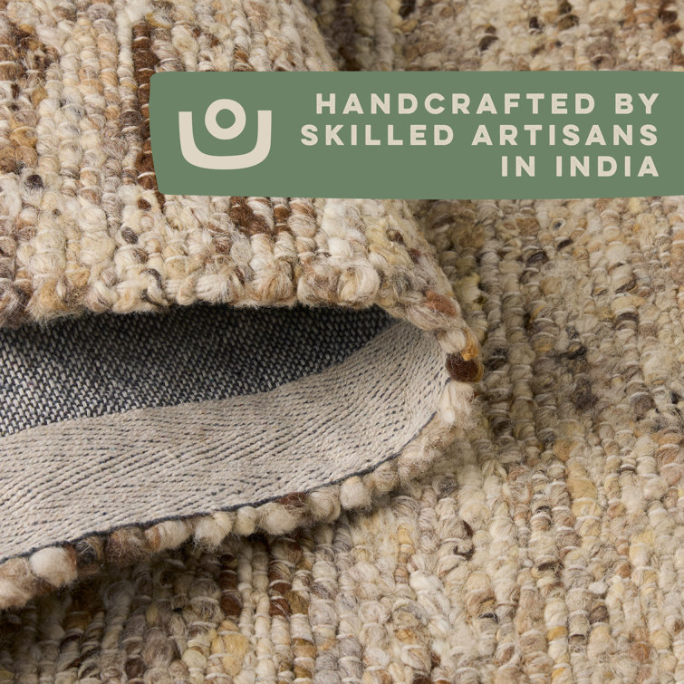 Beige and Dark Brown Wool Flat Woven Runner Rug