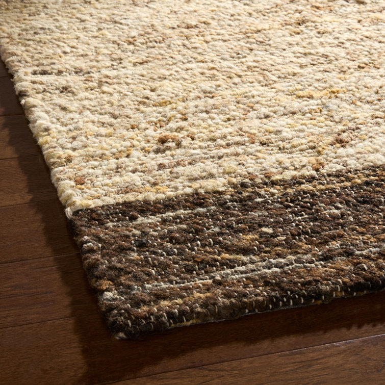 Beige and Dark Brown Wool Flat Woven Runner Rug