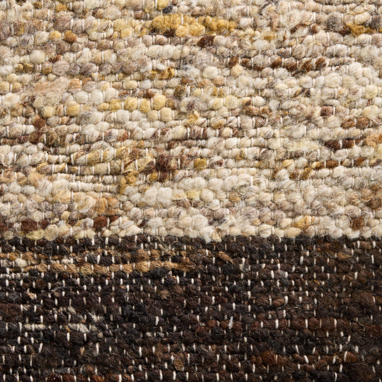 Beige and Dark Brown Wool Flat Woven Runner Rug