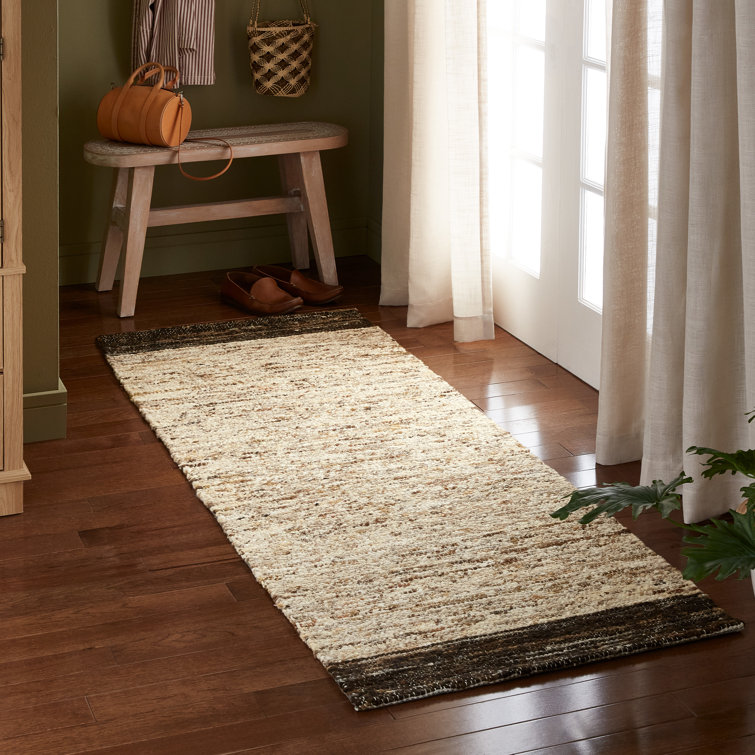 Beige and Dark Brown Wool Flat Woven Runner Rug