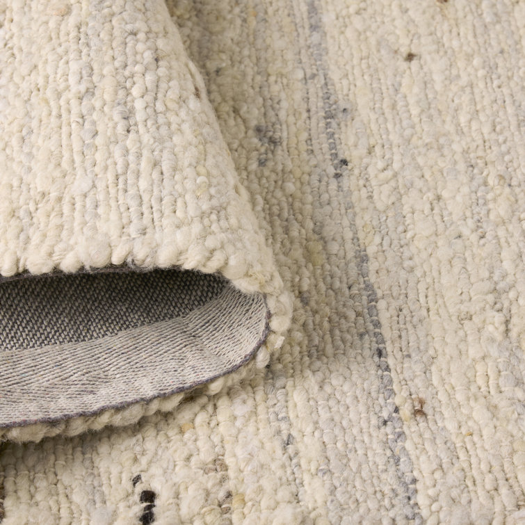 Ivory Beige Handcrafted Wool Runner Rug with Cotton Backing