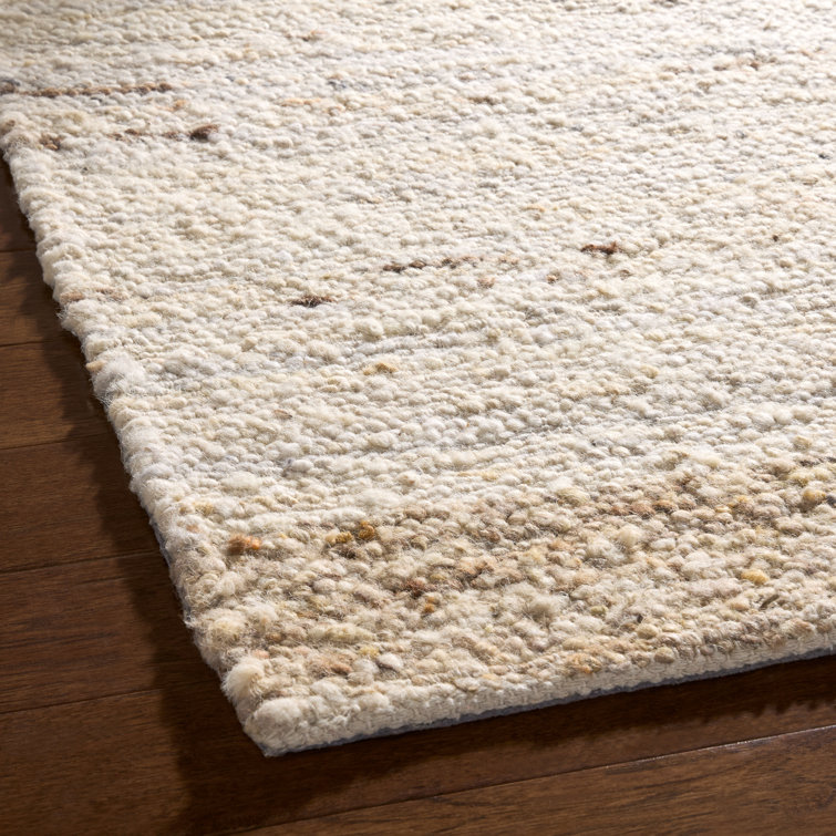 Ivory Beige Handcrafted Wool Runner Rug with Cotton Backing