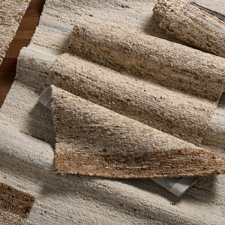 Ivory Beige Handcrafted Wool Runner Rug with Cotton Backing