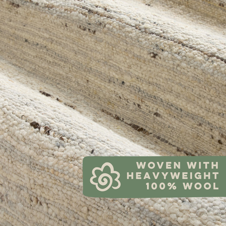 Ivory Beige Handcrafted Wool Runner Rug with Cotton Backing