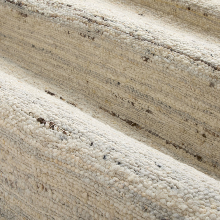 Ivory Beige Handcrafted Wool Runner Rug with Cotton Backing