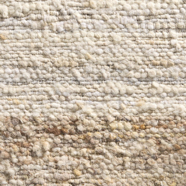 Ivory Beige Handcrafted Wool Runner Rug with Cotton Backing
