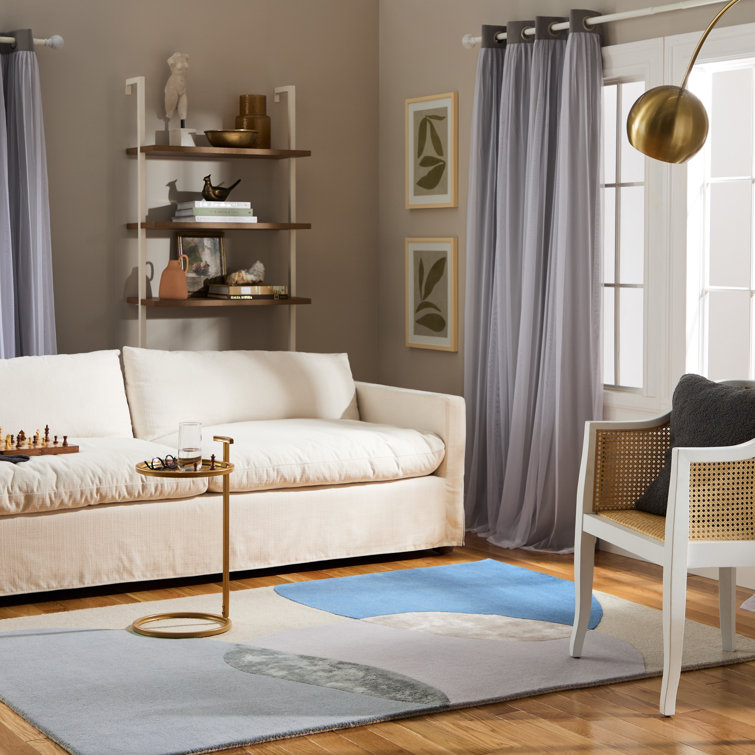 Beige and Blue Abstract Wool and Viscose 6' x 9' Rug