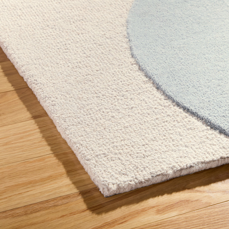 Beige and Blue Abstract Wool and Viscose 6' x 9' Rug