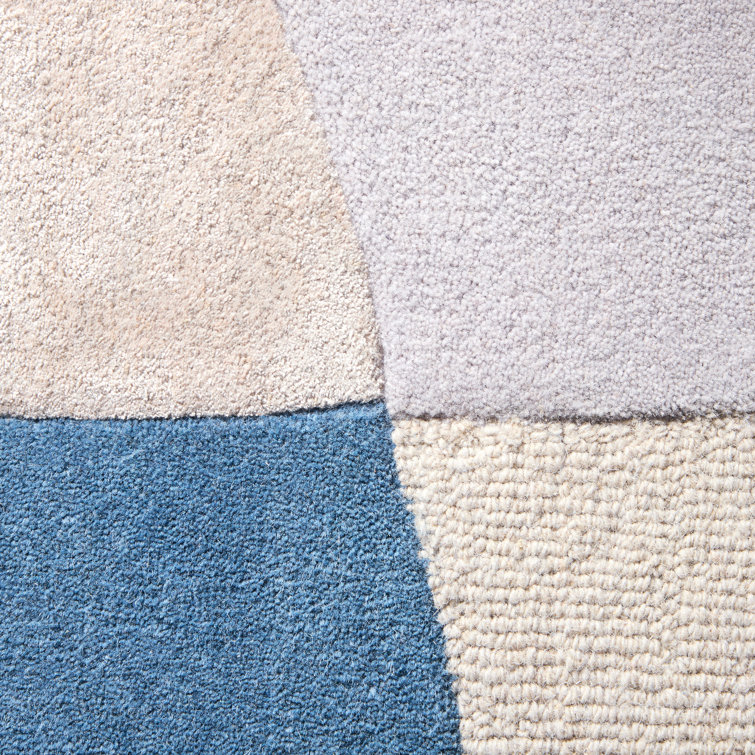 Beige and Blue Abstract Wool and Viscose 6' x 9' Rug