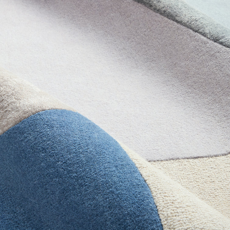 Beige and Blue Abstract Wool and Viscose 6' x 9' Rug
