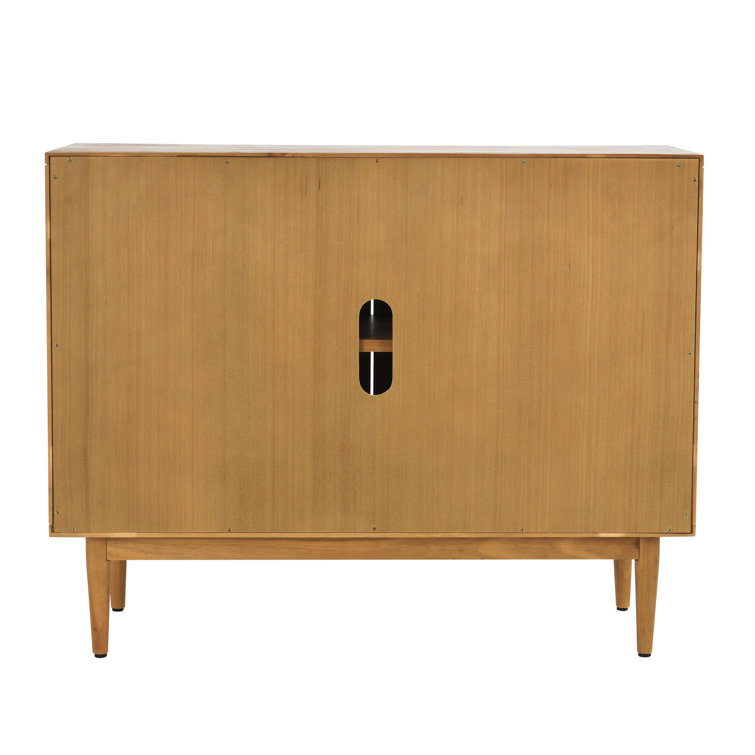 Natural Brown Pine Wood 2-Door Cane Accent Cabinet