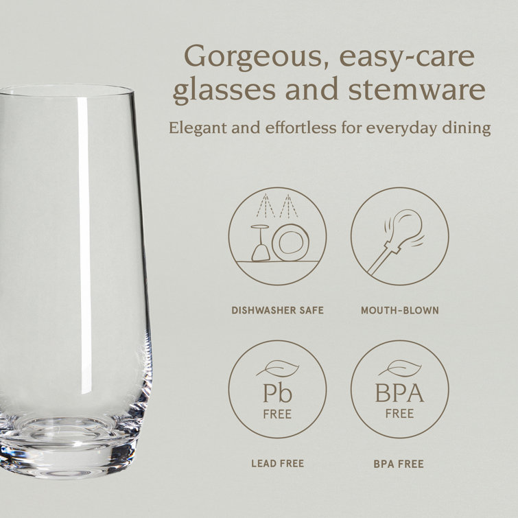 Clear Tall Stemless Mouth-Blown Glassware Set of 4