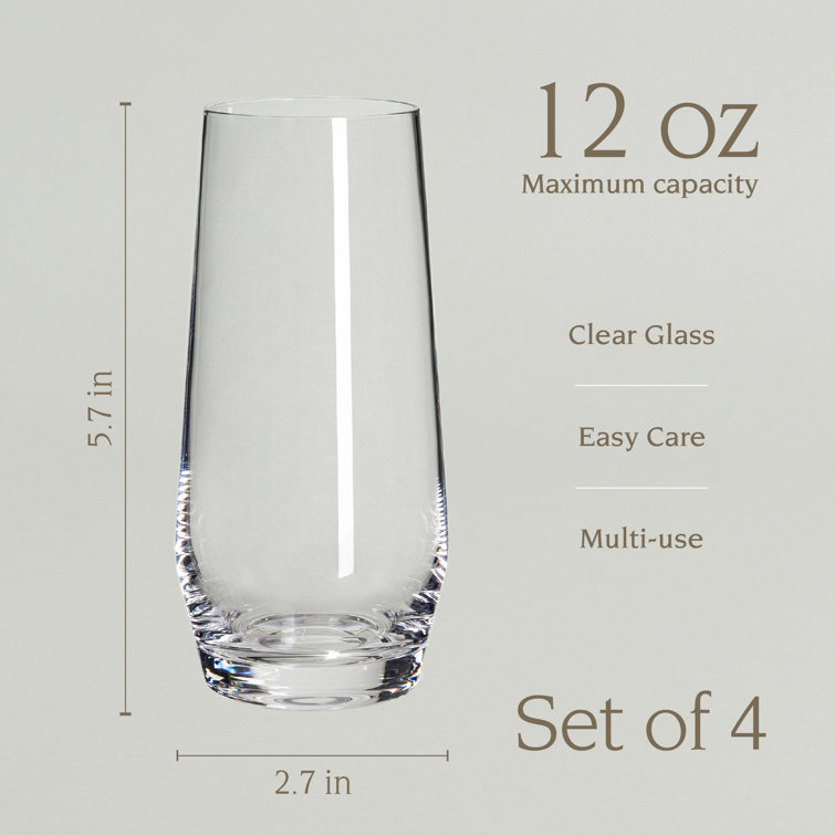 Clear Tall Stemless Mouth-Blown Glassware Set of 4