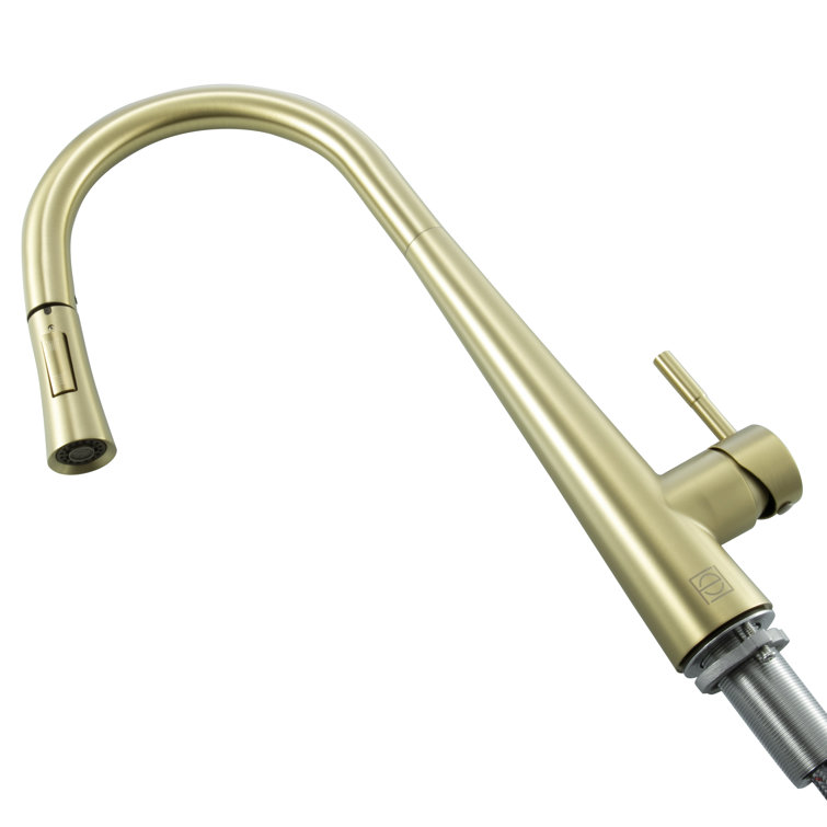 Brushed Gold Stainless Steel Gooseneck Pull-Down Kitchen Faucet