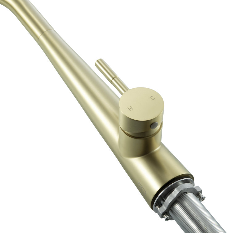 Brushed Gold Stainless Steel Gooseneck Pull-Down Kitchen Faucet