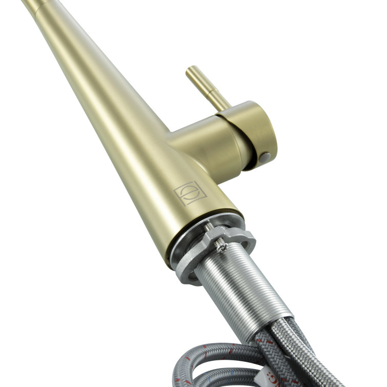 Brushed Gold Stainless Steel Gooseneck Pull-Down Kitchen Faucet