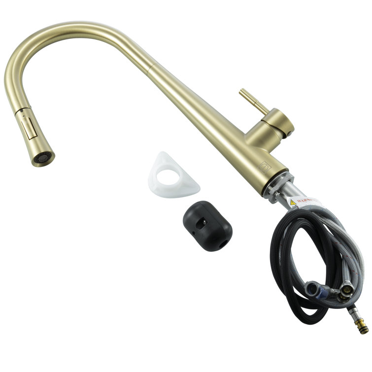 Brushed Gold Stainless Steel Gooseneck Pull-Down Kitchen Faucet
