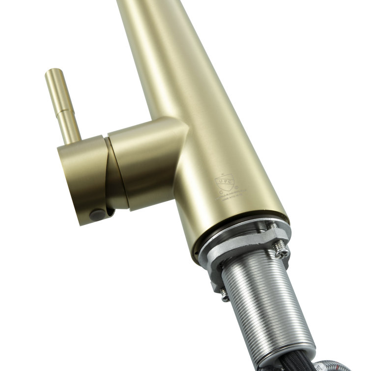 Brushed Gold Stainless Steel Gooseneck Pull-Down Kitchen Faucet