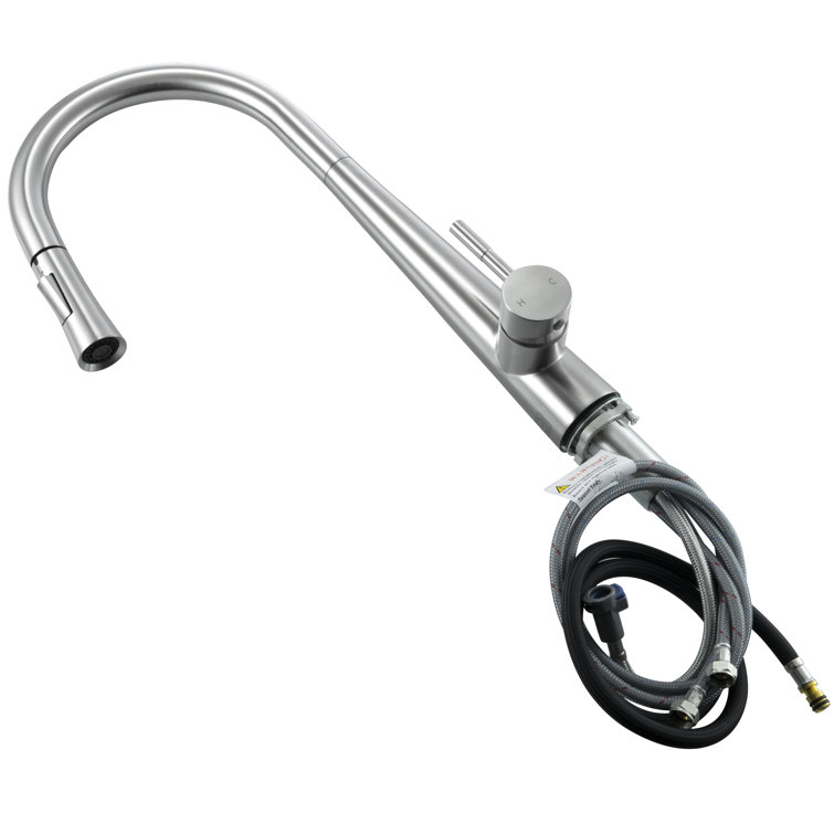 Brushed Nickel Gooseneck Kitchen Faucet with Pull-out Spray