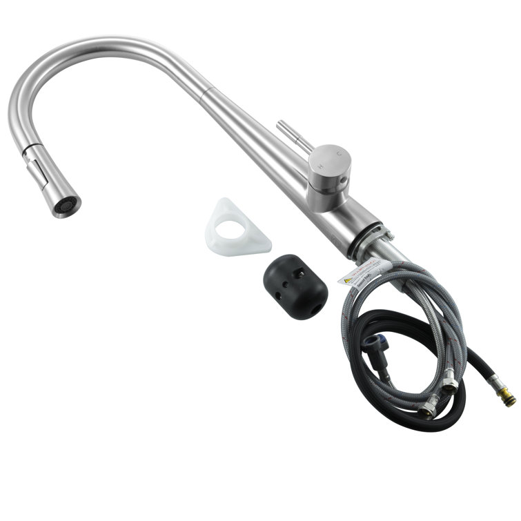 Brushed Nickel Gooseneck Kitchen Faucet with Pull-out Spray