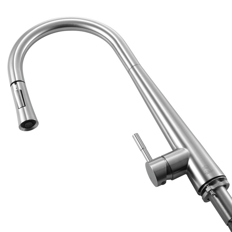 Brushed Nickel Gooseneck Kitchen Faucet with Pull-out Spray