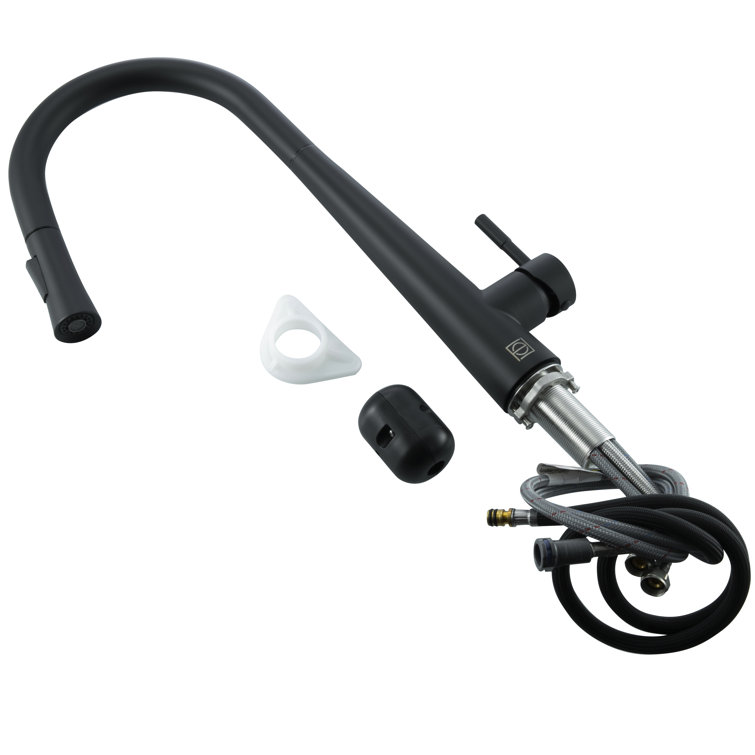 Matte Black Stainless Steel Gooseneck Kitchen Faucet with Pull-out Spray
