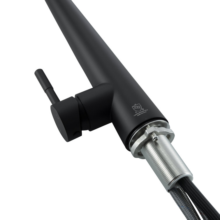 Matte Black Stainless Steel Gooseneck Kitchen Faucet with Pull-out Spray