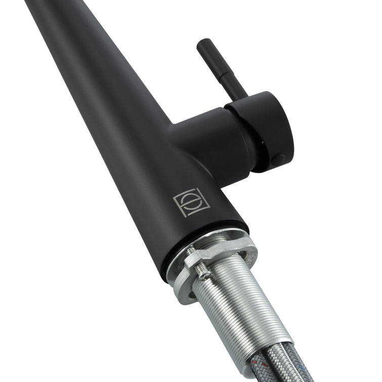Matte Black Stainless Steel Gooseneck Kitchen Faucet with Pull-out Spray