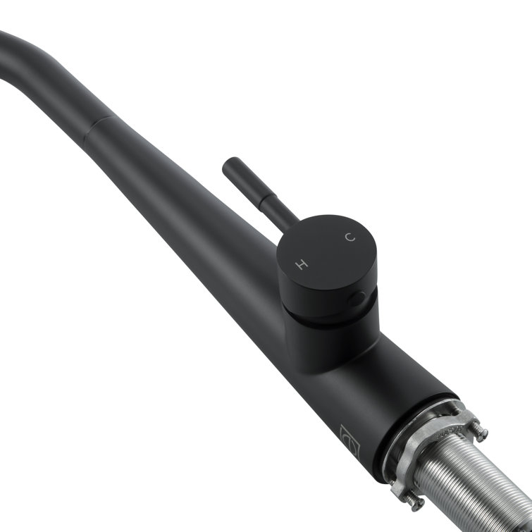 Matte Black Stainless Steel Gooseneck Kitchen Faucet with Pull-out Spray