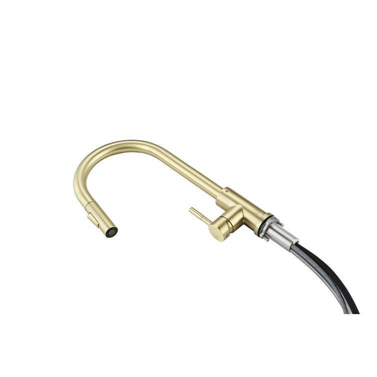 Brushed Gold Stainless Steel Gooseneck Kitchen Faucet with Pull-out Spray