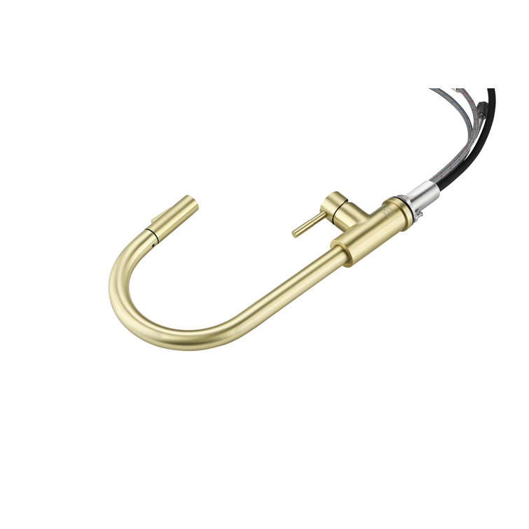 Brushed Gold Stainless Steel Gooseneck Kitchen Faucet with Pull-out Spray