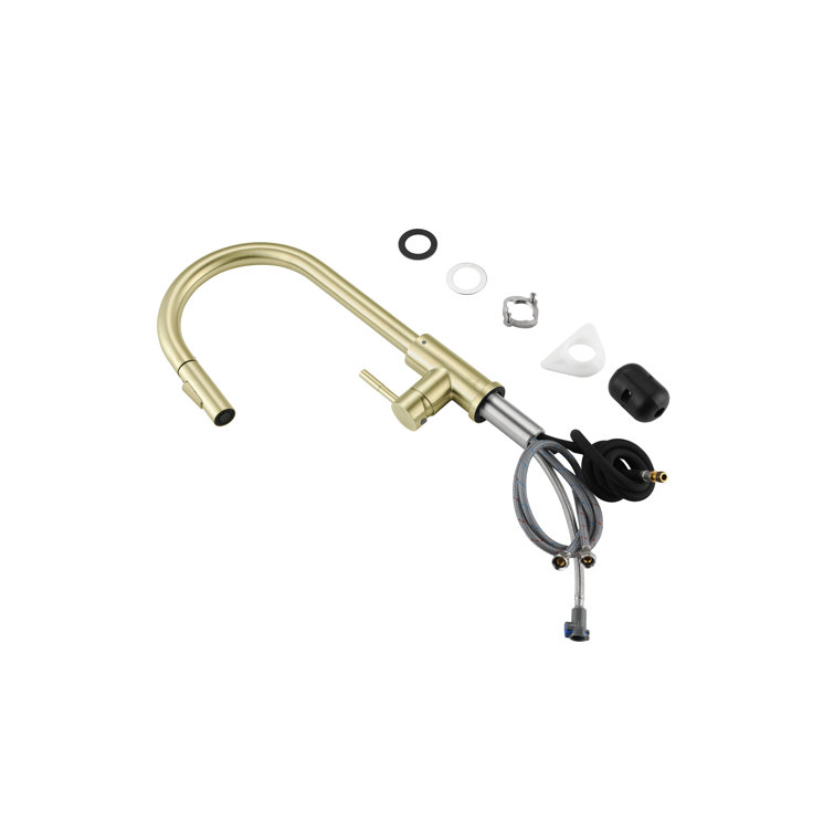Brushed Gold Stainless Steel Gooseneck Kitchen Faucet with Pull-out Spray