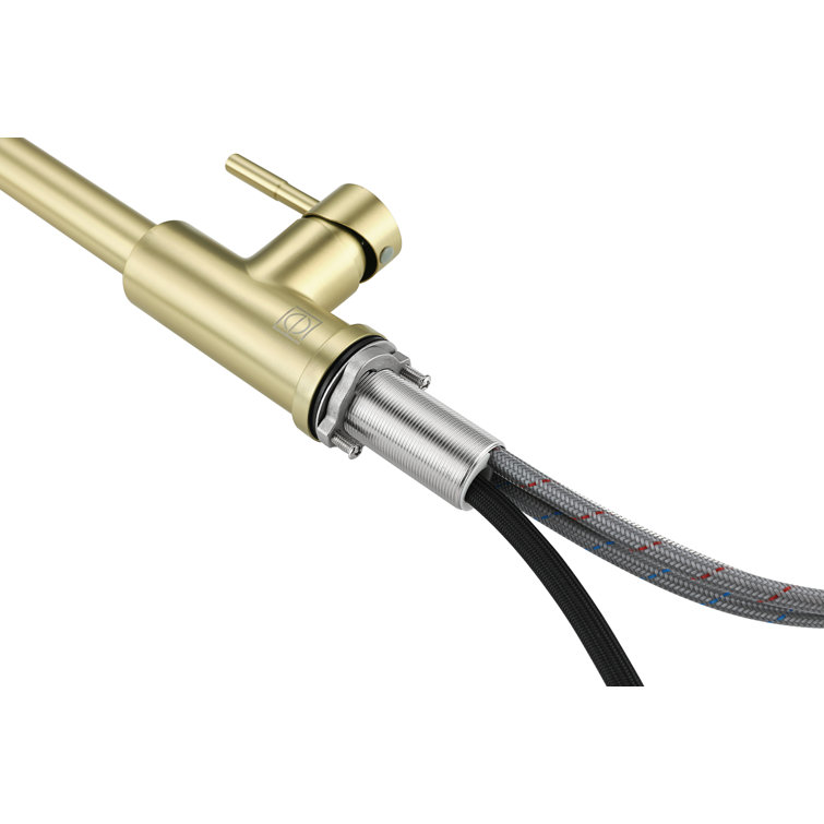 Brushed Gold Stainless Steel Gooseneck Kitchen Faucet with Pull-out Spray