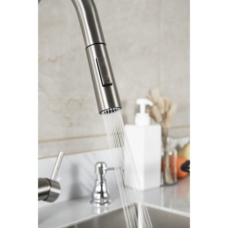 Brushed Nickel Gooseneck Kitchen Faucet with Pull-out Spray