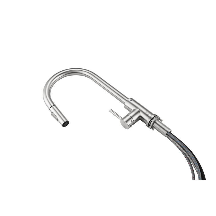 Brushed Nickel Gooseneck Kitchen Faucet with Pull-out Spray