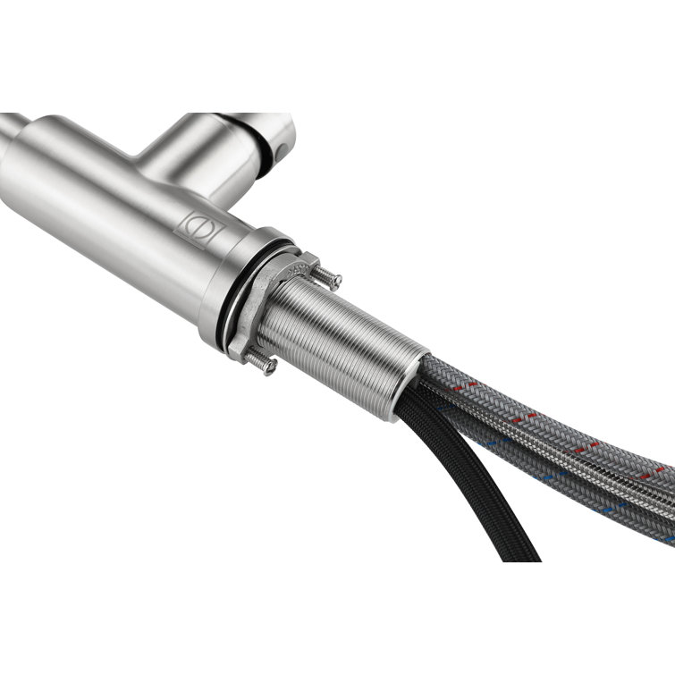 Brushed Nickel Gooseneck Kitchen Faucet with Pull-out Spray