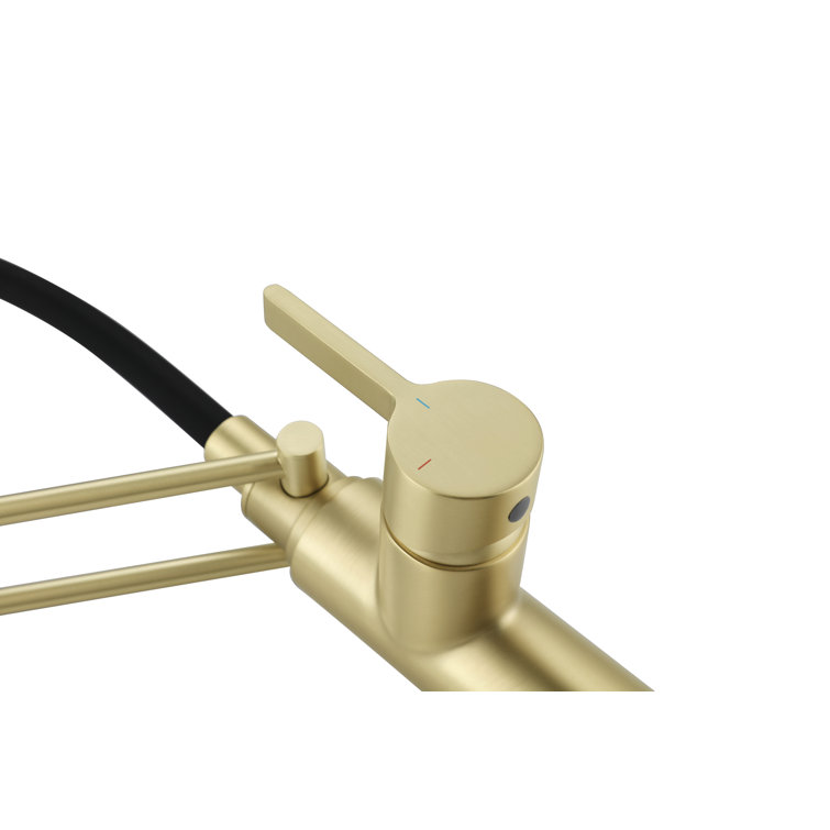 Brushed Gold Brass Low Arc Kitchen Faucet with Pull-out Spray