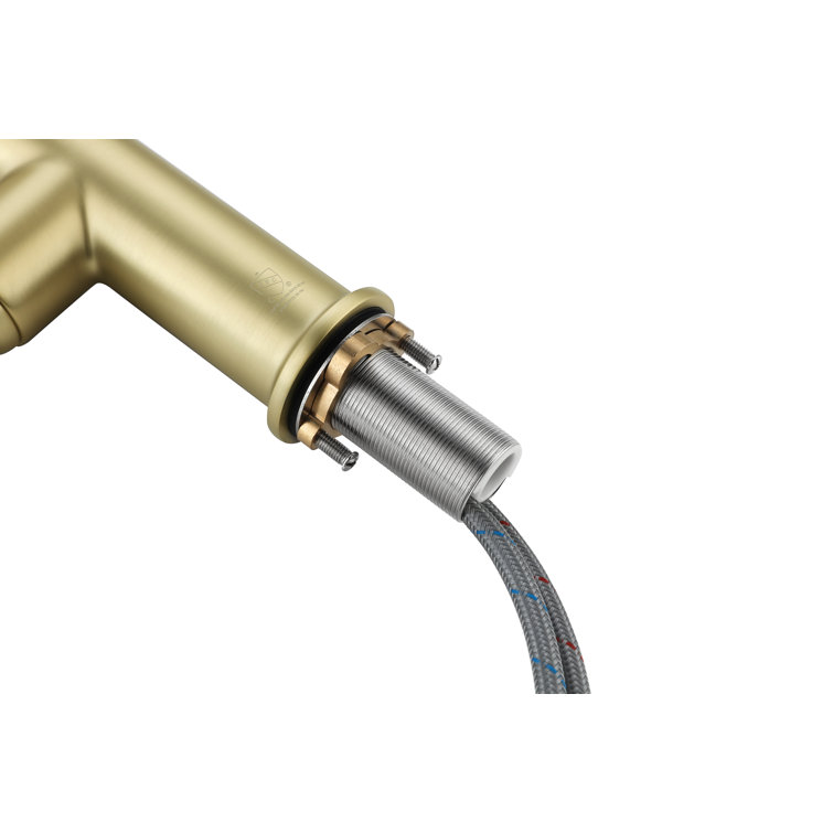 Brushed Gold Brass Low Arc Kitchen Faucet with Pull-out Spray