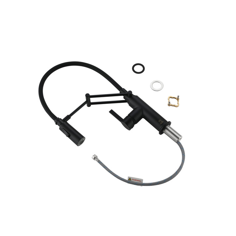 Matte Black Brass Low Arc Pull-out Spray Kitchen Faucet