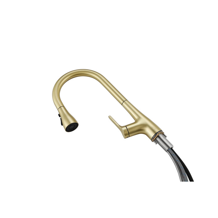Brushed Gold Stainless Steel Gooseneck Kitchen Faucet with Pull-out Spray