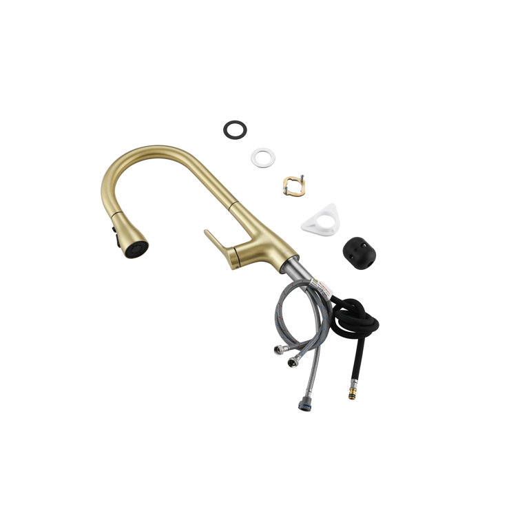 Brushed Gold Stainless Steel Gooseneck Kitchen Faucet with Pull-out Spray