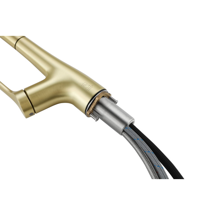 Brushed Gold Stainless Steel Gooseneck Kitchen Faucet with Pull-out Spray