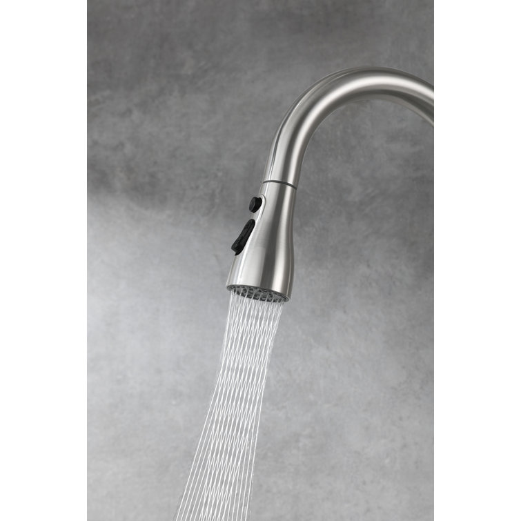Brushed Nickel Gooseneck Kitchen Faucet with Pull-out Spray