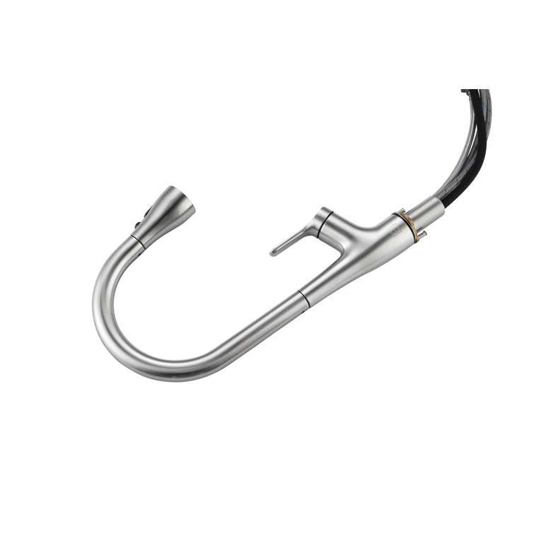 Brushed Nickel Gooseneck Kitchen Faucet with Pull-out Spray