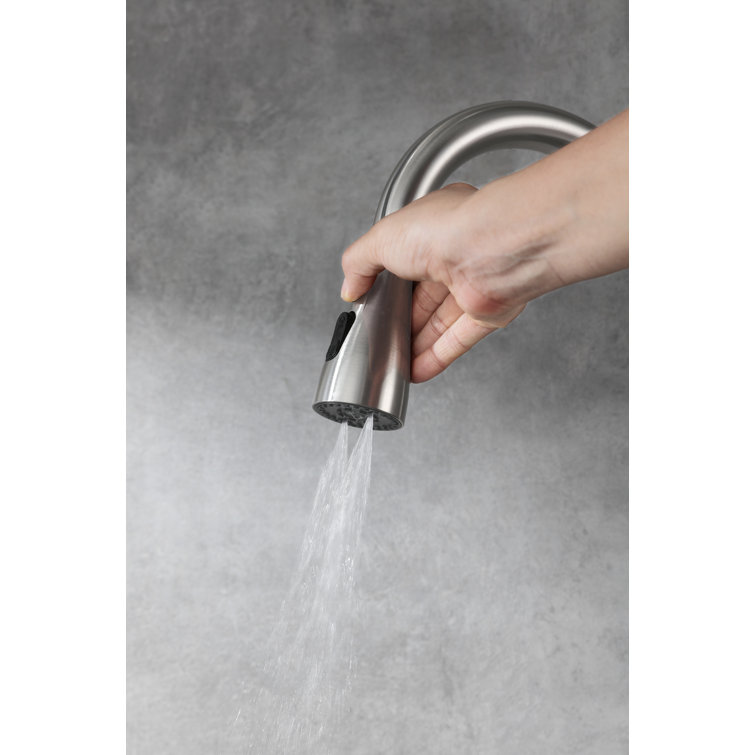 Brushed Nickel Gooseneck Kitchen Faucet with Pull-out Spray