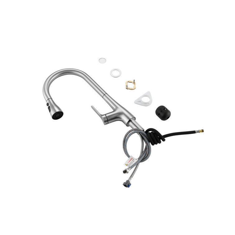 Brushed Nickel Gooseneck Kitchen Faucet with Pull-out Spray